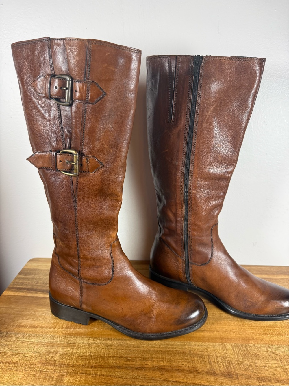Clarks Cognac Brown Leather Knee High Riding Boots Size 9